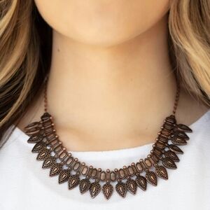 When The Hunter Becomes The Hunted Copper Tone Necklace & Earrings Jewelry Set